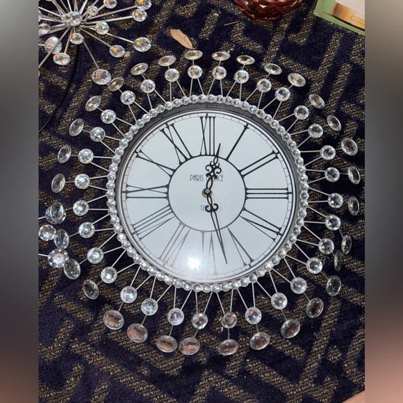 Elegant Silver Wall Clock with Crystal Accents - Picture 2 of 3